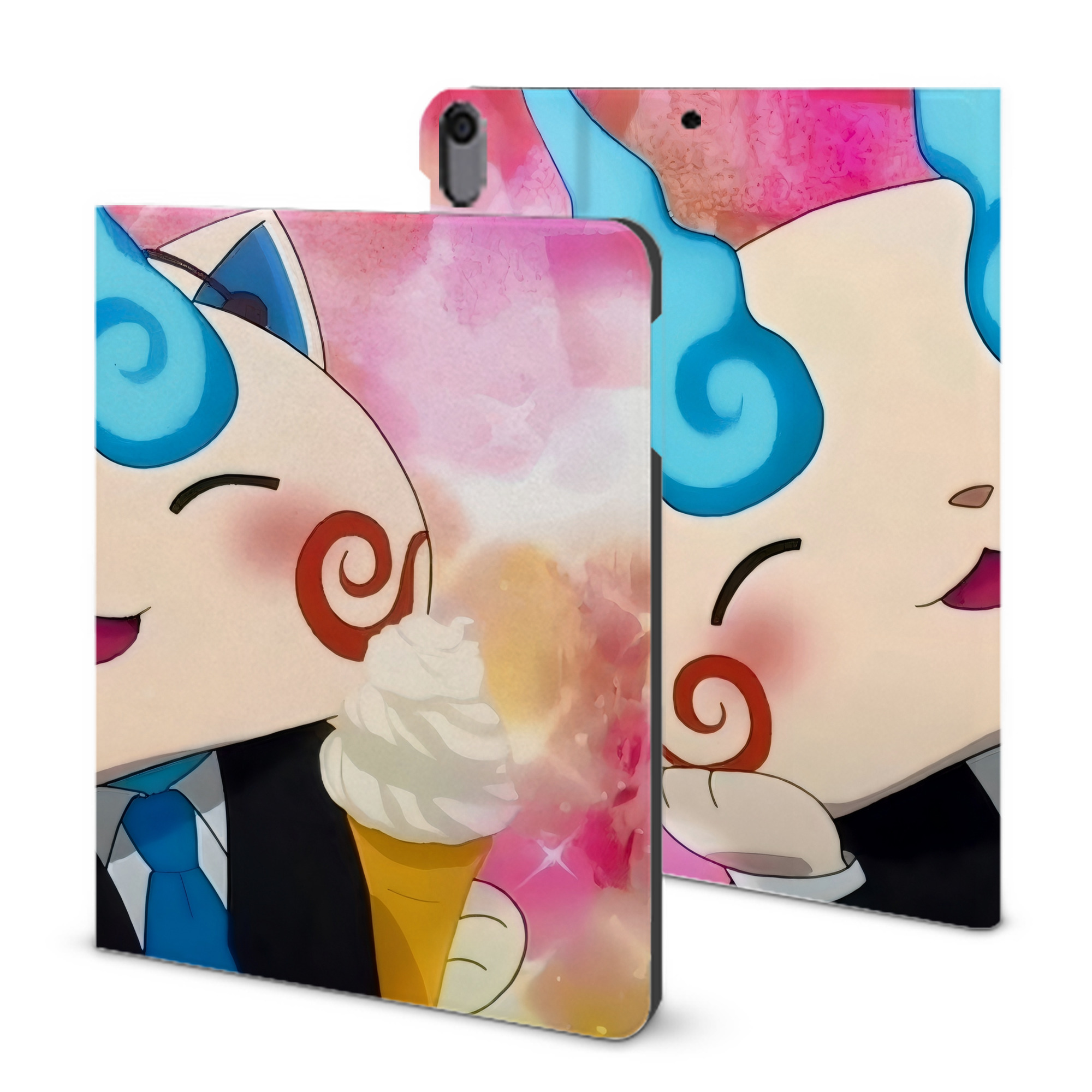 （画像用） 妖怪ウォッチ Yo-kai Watch IPad ケース ブック型 PUレザー TPU 耐衝撃 軽量 薄型 ペン収納なし 全面保護 IPad 各モデル対応